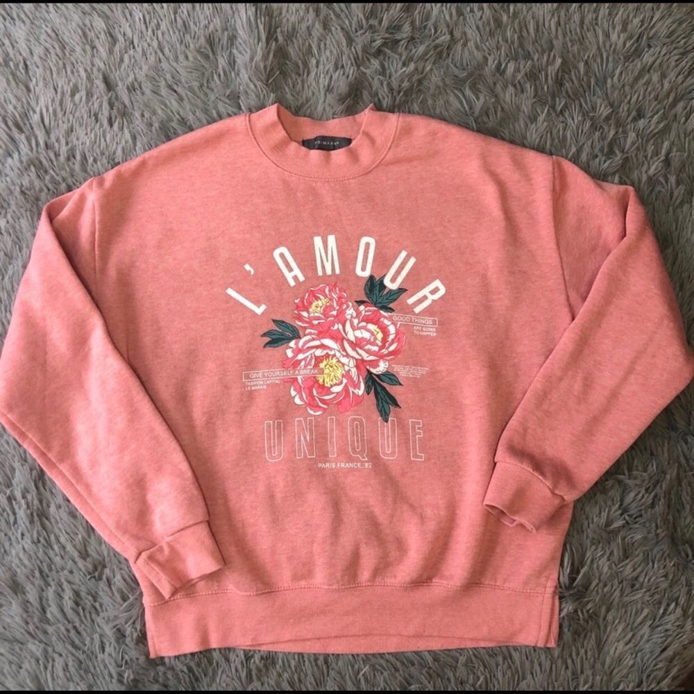 Primark Blush Pink French Floral Sweatshirt Sz 10